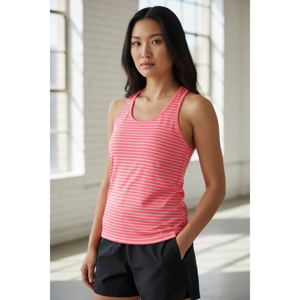 Calvin Klein Womens S Striped Racerback Athletic Tank Top In Neon Pink White